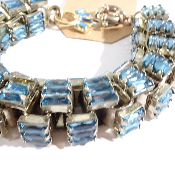 Lee Angel Crystal baguette Box Link Bracelet Blue Brass NWT 240 - Picture 5 of 7